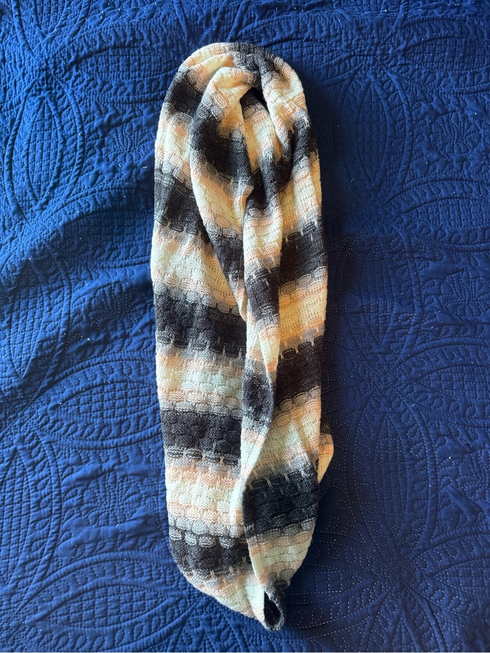 Calvin Klein Striped Knit Infinity Scarf in Black, Cream, and Pink
